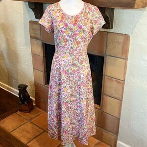 Chadwick’s Pink Floral Linen Button Up Midi Dress, 10!